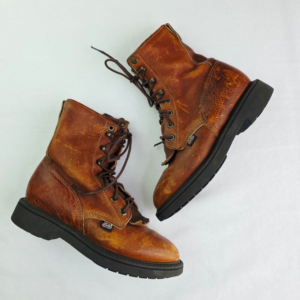 Justin Boots Brown Leather Combat Moto Boots